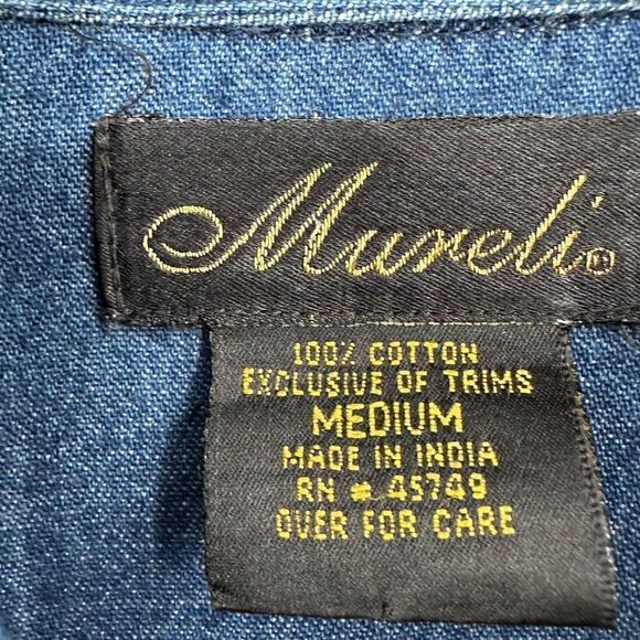 Murelis Vintage Blue Denim Chambray Jacket Womens Medium 80s Y2K Gold Embelished - Picture 3 of 10